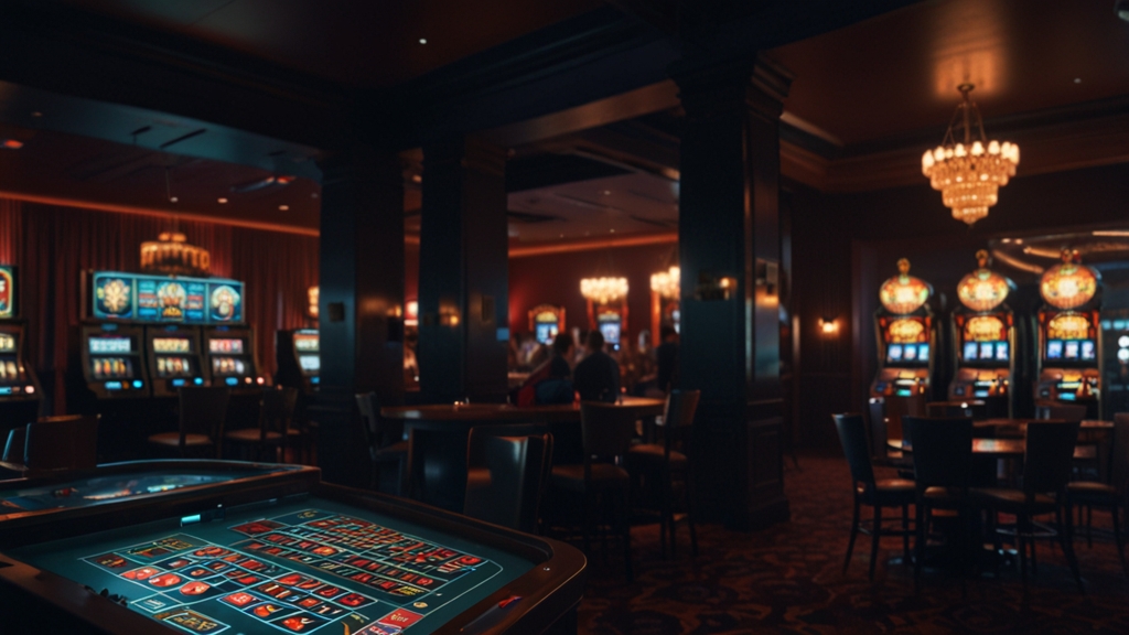 Player entering a promo code on a screen in a dark casino setting